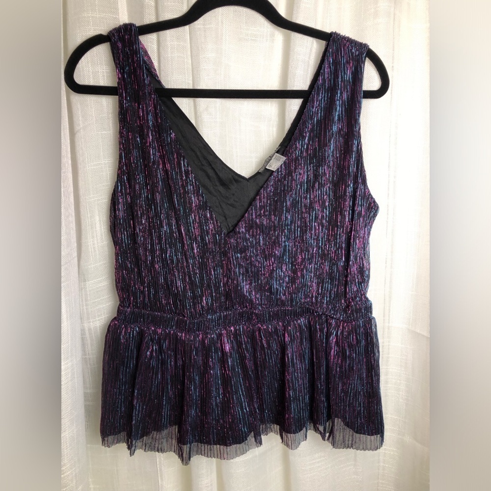 VENUS Shimmering Black and Purple Sleeveless Blouse NWOT size Large - Picture 2 of 12